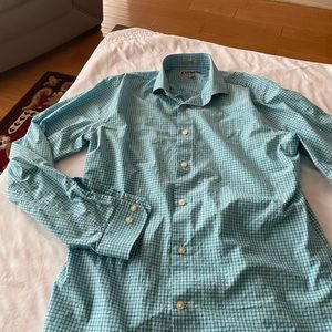Express Turquoise & White Plaid Men’s Long-Sleeved Shirt, Sz M